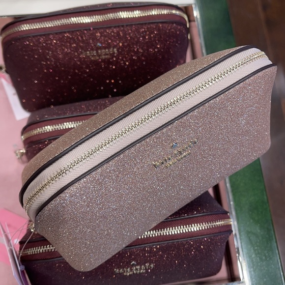 Kate Spade Shimmy glitter fabric cosmetic makeup bag - Picture 2 of 6